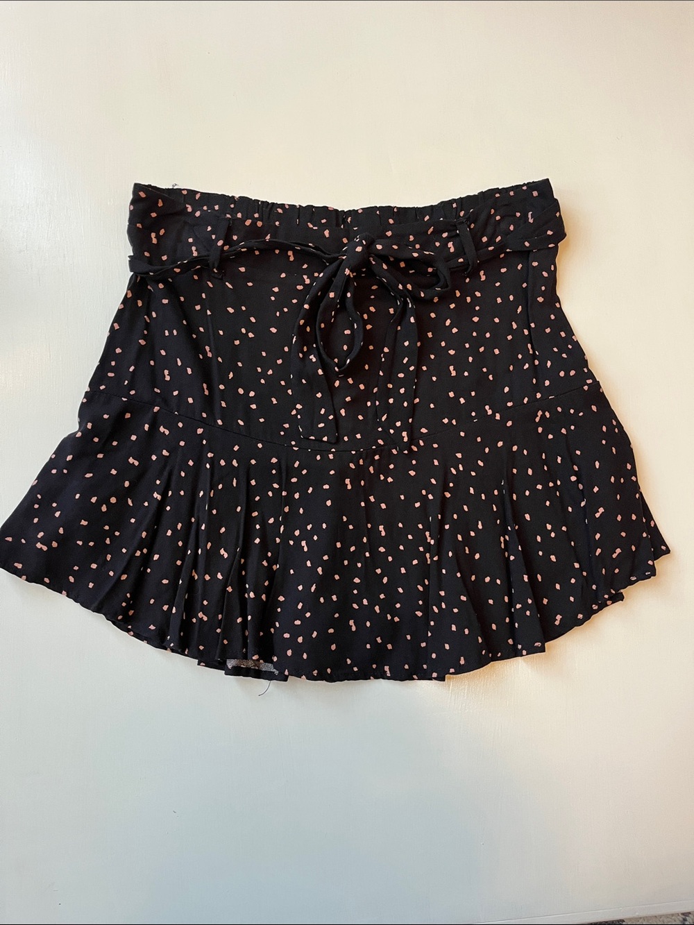 URBAN ROMANTICS Black Skort with Pink Dot Print & Tie Waist